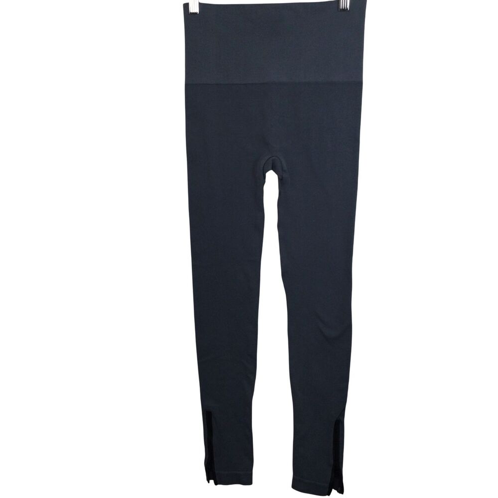 Spanx Womens Look At Me Now Seamless Side Zip Leggings Dark Blue Size Medium